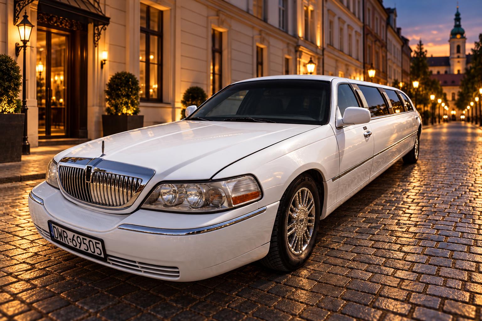 Klasyczny Biały Lincoln Town Car – Elegancja VIP — limuzyna do wynajęcia